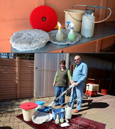 Photos showing equipment used in the dry chemical cleaning process